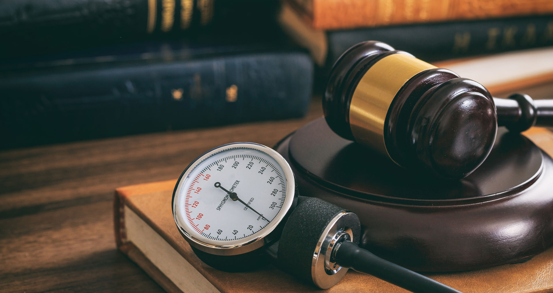 law gavel with medical equipment